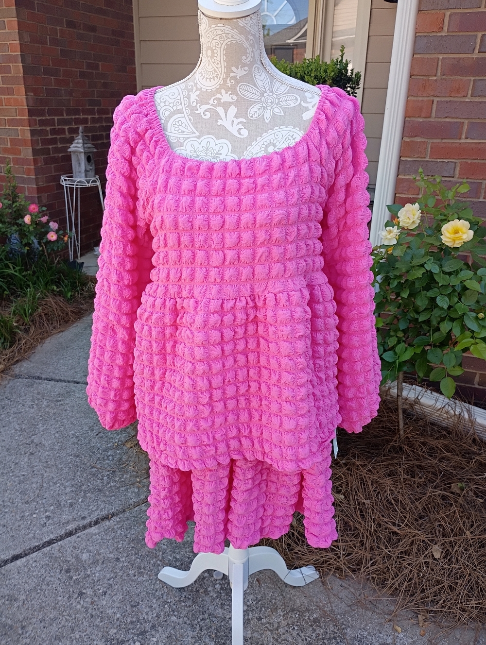 Simply Southern Bubblw Gum Pink Women's Bubble Dress Sz S